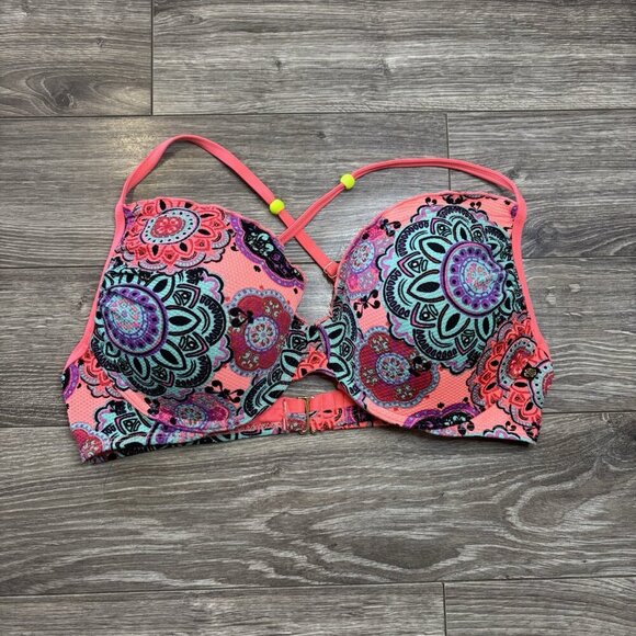 La Vie En Rose Aqua Push Up Bikini TOP ONLY Womens Floral Pink XL Underwire Swim - Picture 1 of 12
